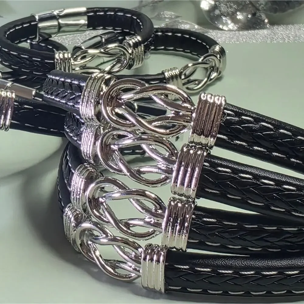 Black Titanium Genuine Black Leather Titanium Stainless Steel